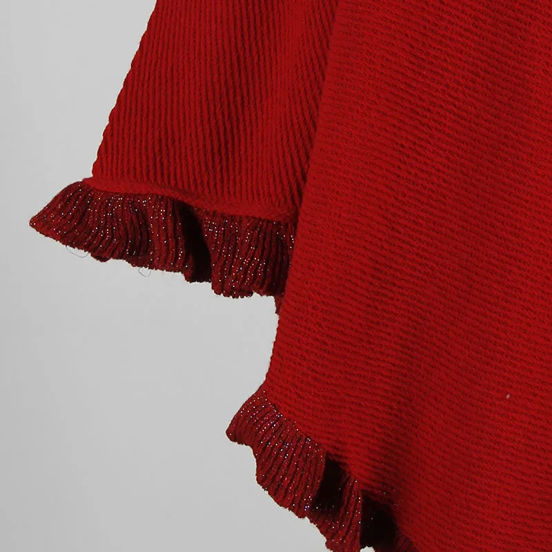 Модный Трикотажное пончо свитер весенний женский Повседневный пуловер осенне-зимняя уличная мода оборки женские свитера и пуловеры