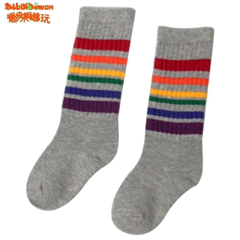 Детские футбольные носки для мальчиков полосатые разноцветные радужные Гольфы хлопковые школьные белые длинные носки для маленьких девочек, детские От 1 до 6 лет - Цвет: M
