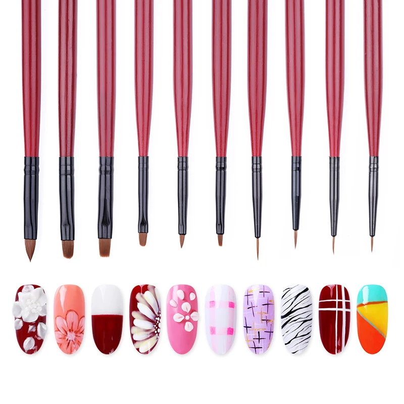 

1 Pc Acrylic Nail Brush Wooden Handle Painting Brush Mixed Size Soft Brushes for Acrylic Powder DIY Carving Flower Design