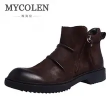 MYCOLEN/Мужская обувь; классические роскошные зимние ботинки из натуральной кожи на молнии; резиновые мужские кроссовки на плоской подошве; черная обувь; Botas Tacticas