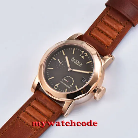  new arrive 44mm Parnis coffee dial leather strap Sapphire glass ST2530 Automatic Men's Watch P692