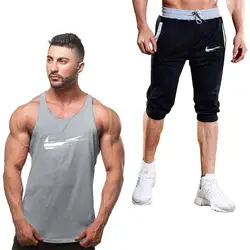 Спортивный костюм, мужской классический брендовый костюм для фитнеса, летний комплект из 2 предметов, короткий комплект, мужской