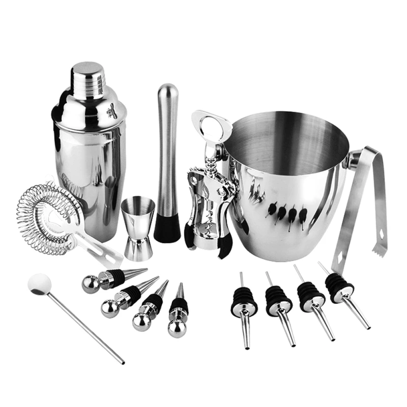 16pcs/set Stainless Steel Cocktail Shaker Mixer Drink Bartender Browser