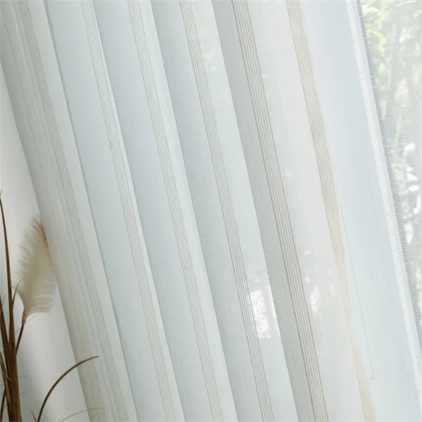NORNE Modern Semi White striped Tulle Yarn Dyed sheer Curtain Voile Panels for Window Living Room Bedroom Curtains Draperies 
