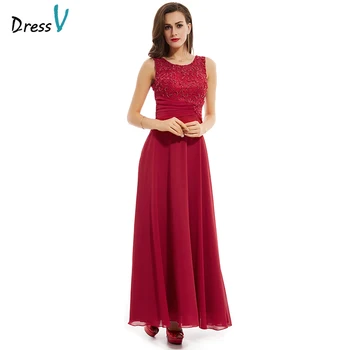 

Dressv red long 2017 long evening dress elegant simple a line back of lave up wedding party prom dress chiffon evening dresses