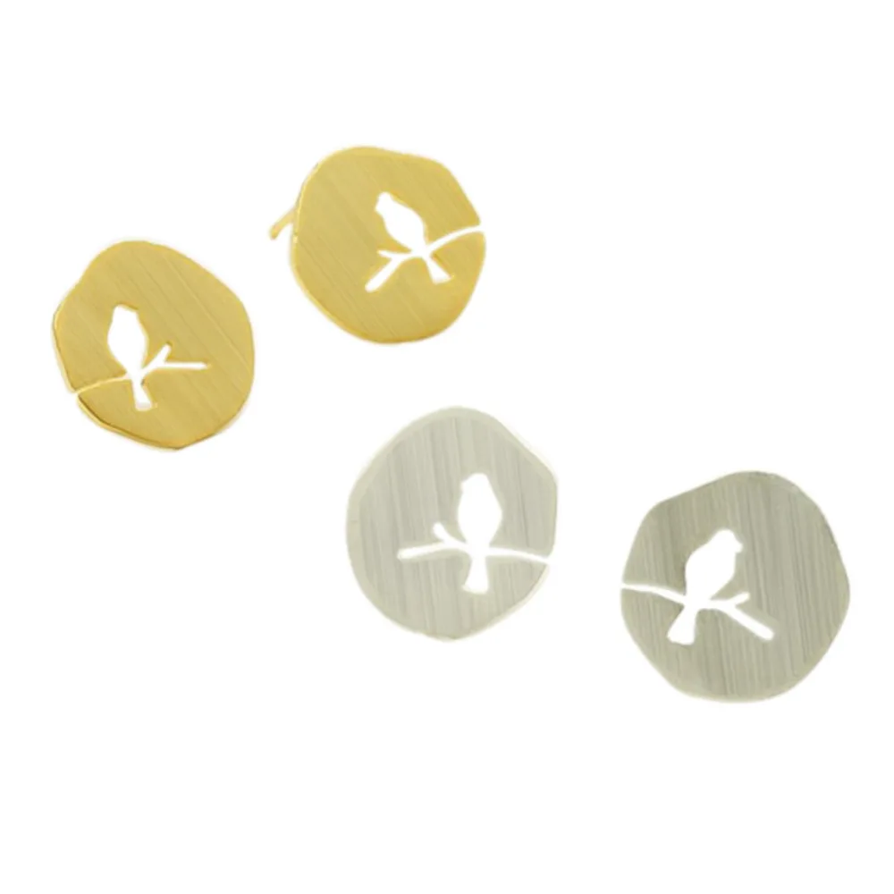 New Design Cute Mini  Gold  Silver Rose Gold Plated Hollow Animal Bird On A Branch Stud Earring for Women (2)