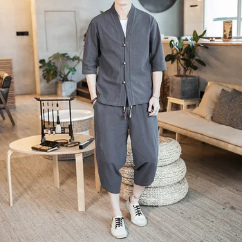 

#3426 China Style Vintage Shirt And Pants Two Piece Sets Men Summer Outfits 2 Piece Set Casual Loose Fashion Plus Size 4XL 5XL