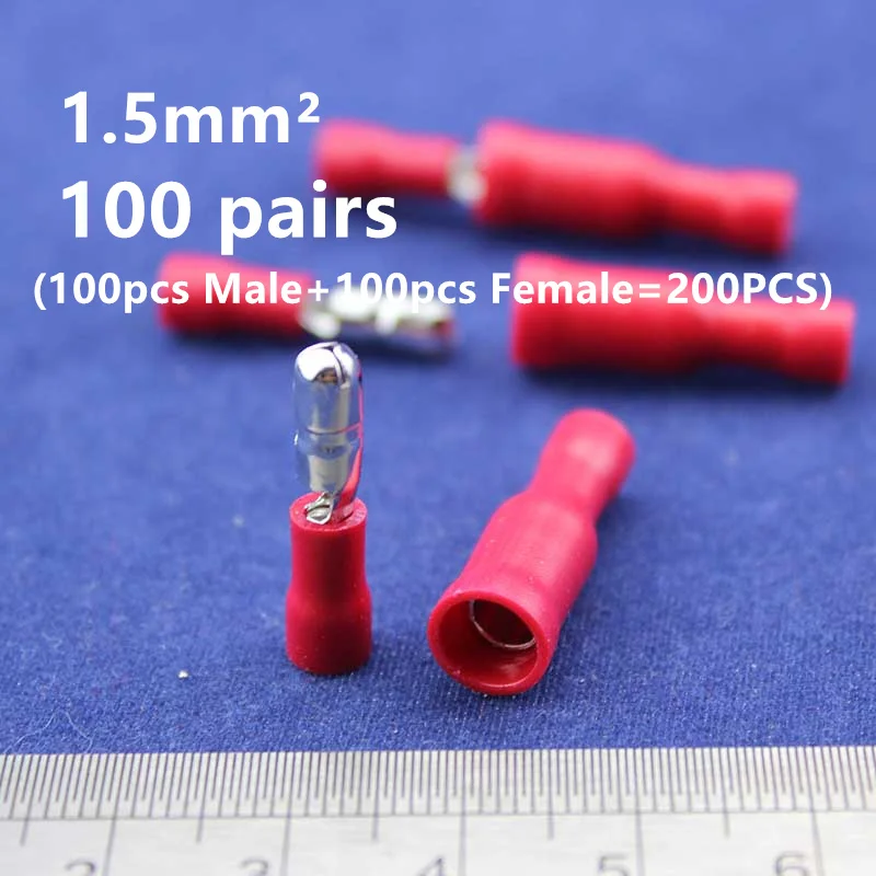 

100 Pairs Male& Female Quick Disconnect Combo Wire Bullet Connector Insulated Crimp Terminals For 18-16AWG