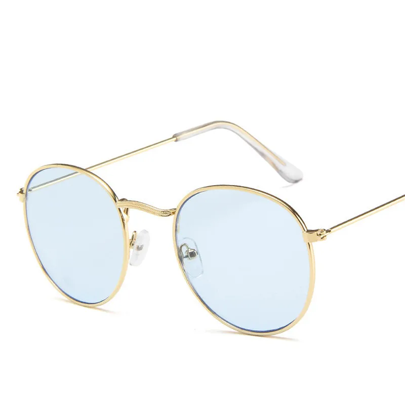 Солнцезащитные очки в золотой металлической оправе, женские зеркальные Круглые Солнцезащитные очки с покрытием, Светоотражающие Ретро солнцезащитные очки, брендовые дизайнерские трендовые очки - Цвет линз: Gold Blue