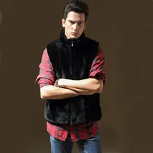 Новинка года, зимний мужской жилет из искусственного меха Рекс, плотный теплый шерстяной жилет, черный модный мужской меховой жилет из искусственного меха с воротником-стойкой