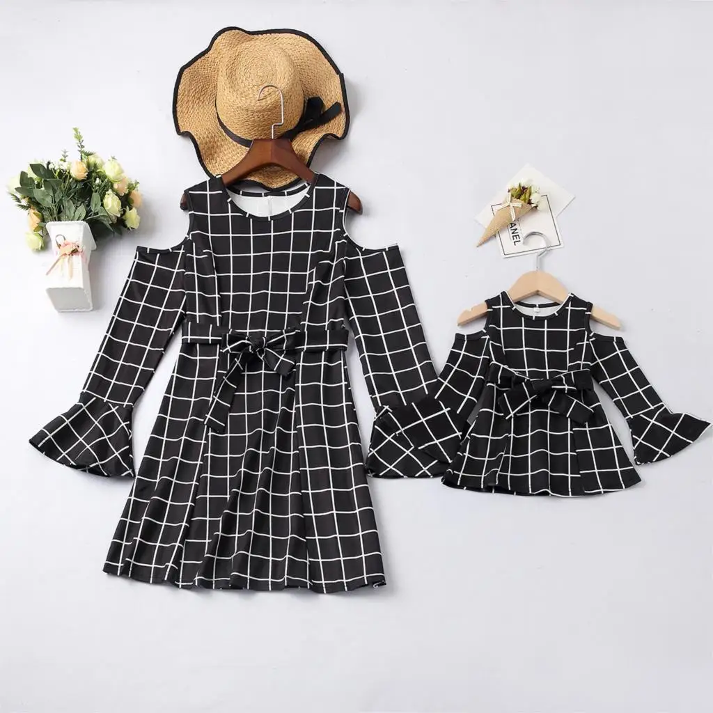 

family look plaid matching mother daughter dresses mommy and me clothes full sleeve mom mum baby dress clothing family outfits