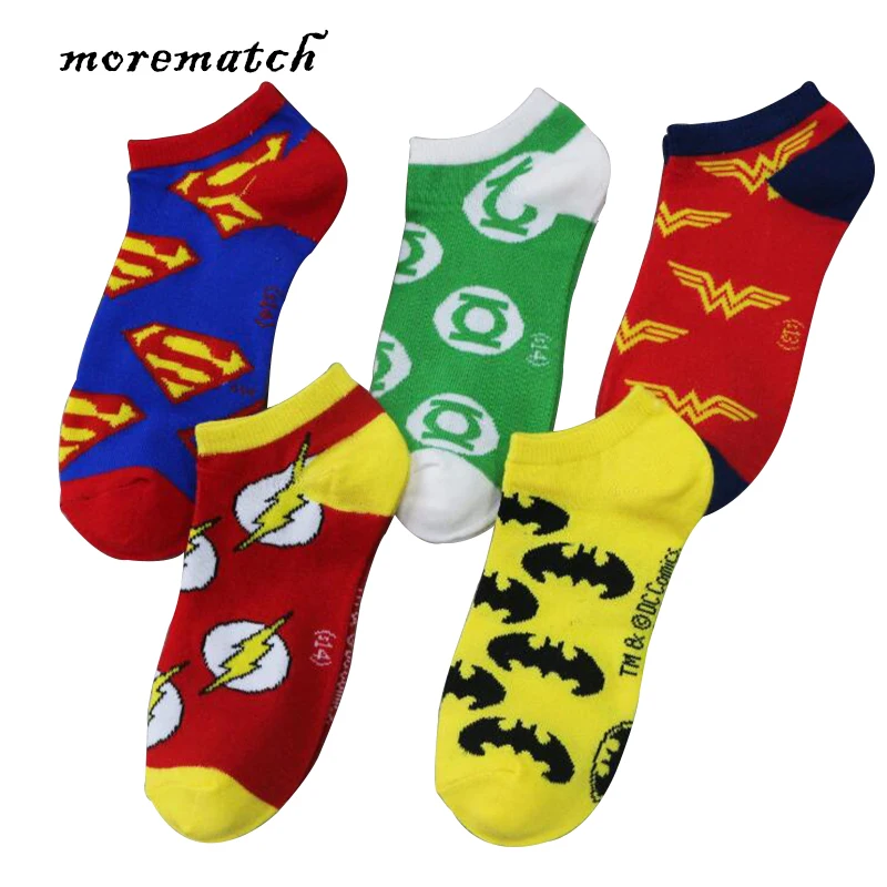 Morematch 1 пара мужские безбортные носки Супермен Бэтмен Лига Справедливости знак узор Супергерои хлопковые носки 5 цветов дополнительно