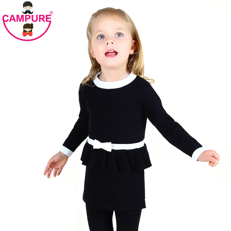 

Campure Brand Autumn Long Sleeve Baby Girl Sweaters Dresses High quality Kids Dresses Fashion England Style Toddler Girl Dresses