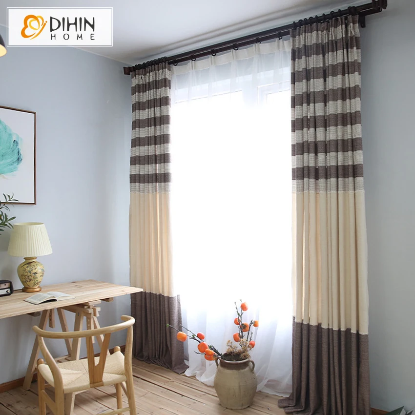 Dihin Home High Quality Modern Striped Thick Faux Linen Curtains