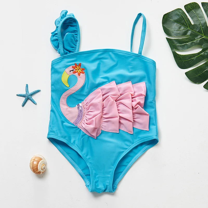 

New Swan Girls swimwear slanted shoulders flying children's swimwear Girls one-piece swimsuit Kids Bathing suit Beach wear-ST111