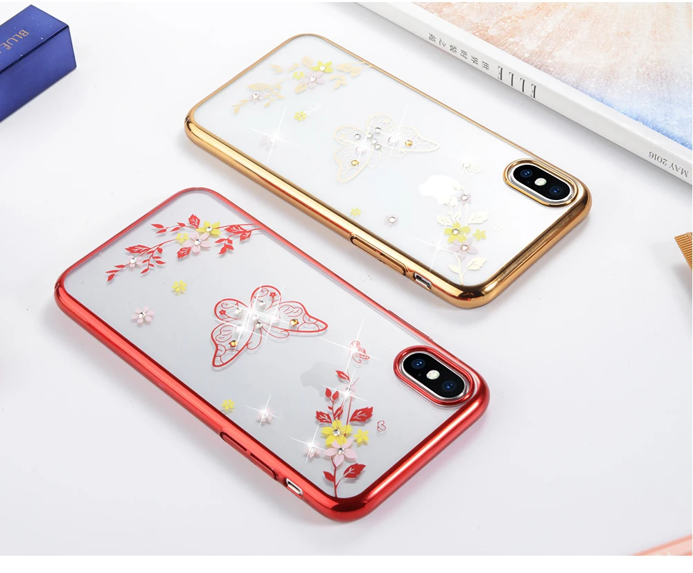

Luxury Floral Transparent Case For iPhone 6 6S 7 8 Plus X Clear Back Cover Slim Thin Bling Shell Fashion For Her Women Girls