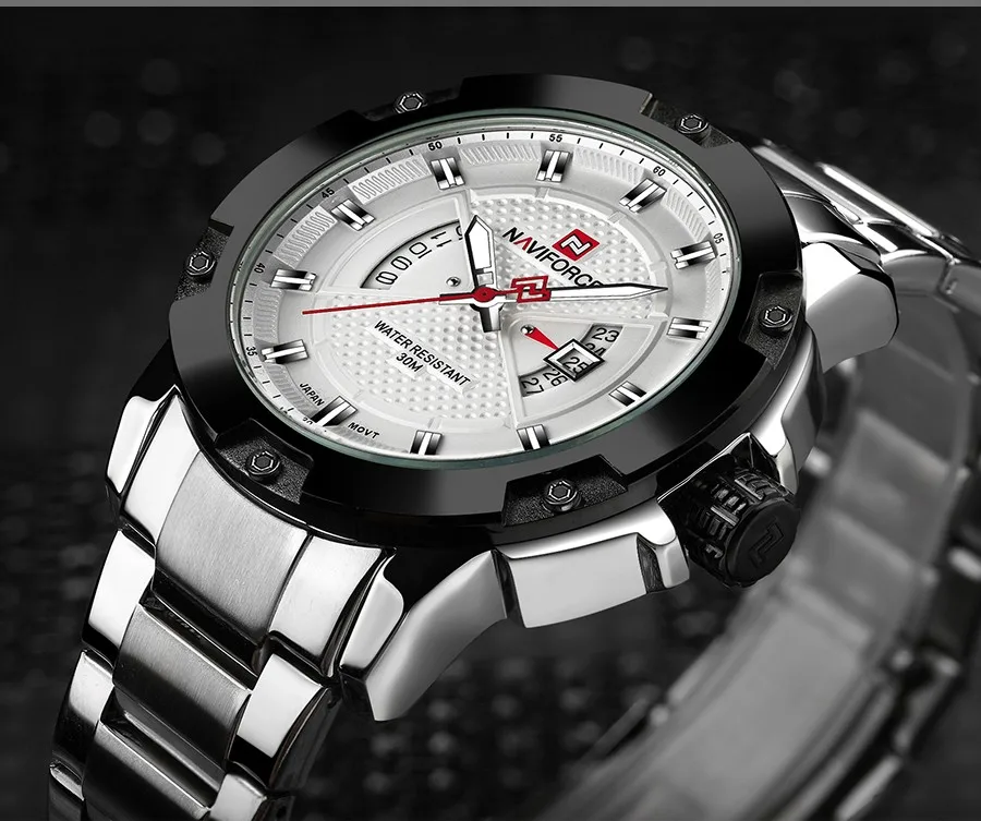 NAVIFORCE Лидирующий бренд мужские серебряные полностью Стальные кварцевые наручные часы спортивные водонепроницаемые часы с датой мужские часы Relogio Masculino Saat