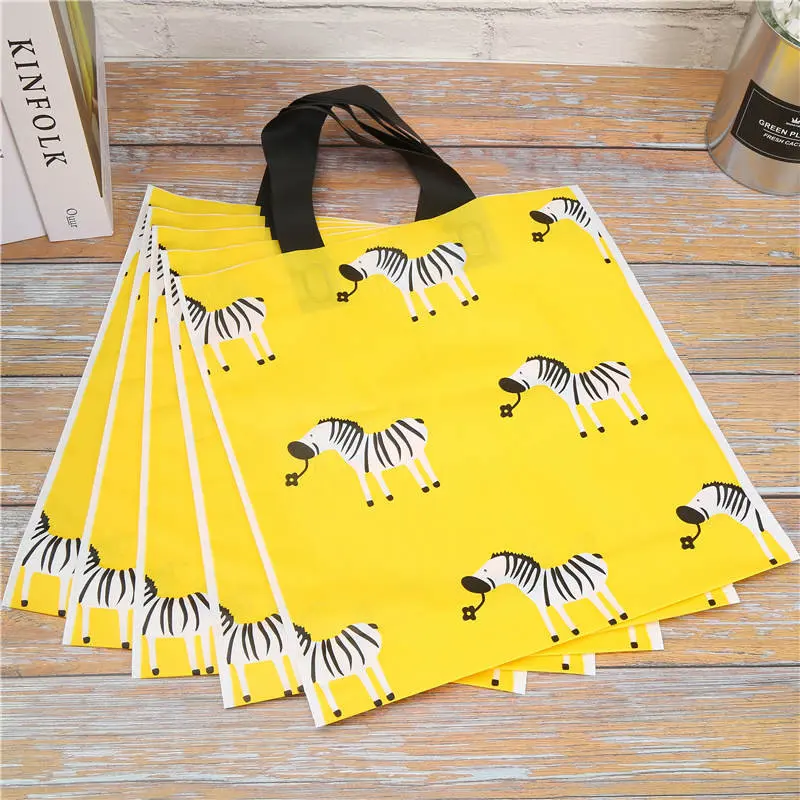 48pcs Zebra Print Gift Bags Handles Plastic Bag For Clothes Storage Bag