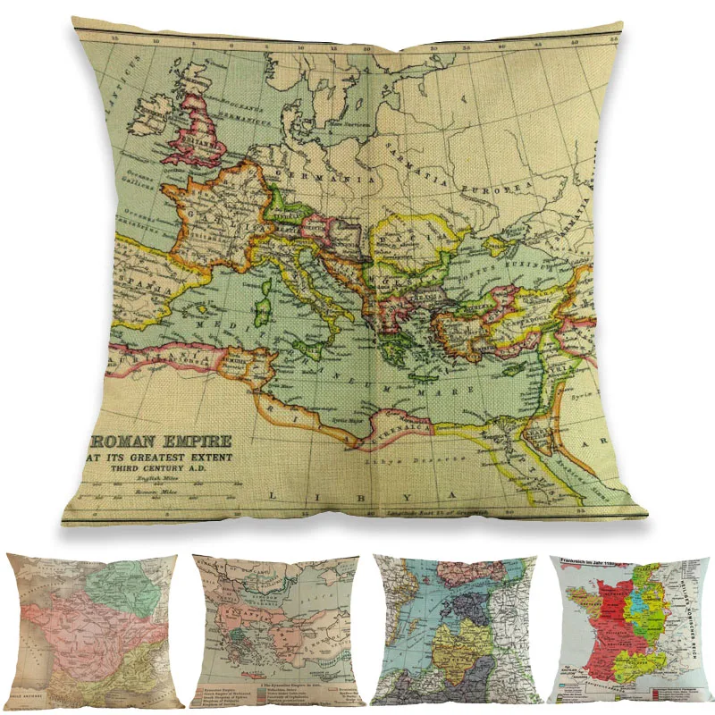 

Retro style Vintage Ancient Historical Empire Territory Map Roman Gaul Throw Pillow Case Home Sofa Decoration Cushion Cover