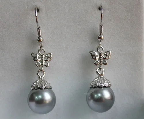 

HOT SELL - Fashion Silver Filled Butterfly With 12mm black Pearl Earrings -Top quality free shipping