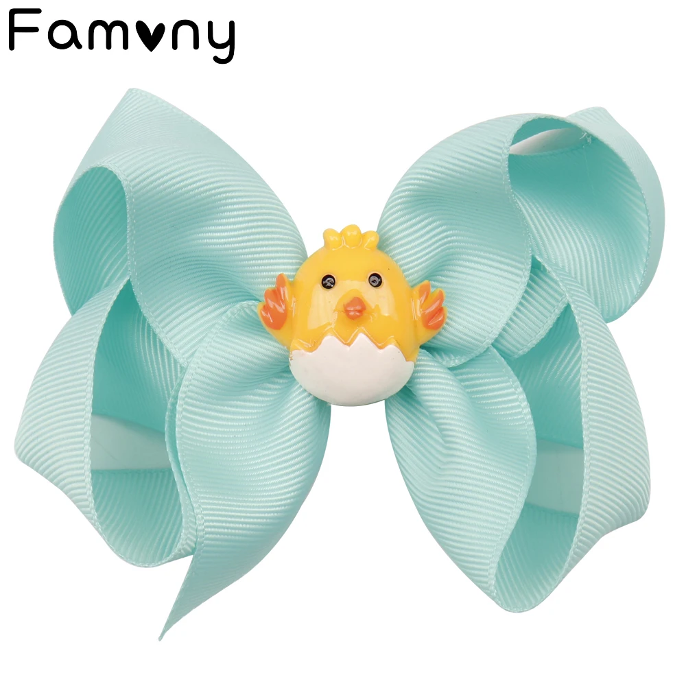 

4.5 '' Candy Color Hair Bow Sweety Cartoon Grosgrain Ribbon Hair Clips Handmade Hairgrip For Girls Easter Day Hair Accessories