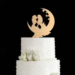 Деревянный Торт Топпер луна и звезды гомосексуальные свадебное дерево торт Топпер г-н и г-жа силуэт свадебный торт украшения