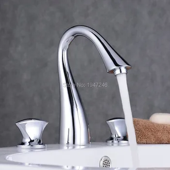 

Manufacturers wholesale marketing Deck Mounted Three Holes Double Handle Gooseneck Basin Vanity Copper Mixer Faucet Polished Chr
