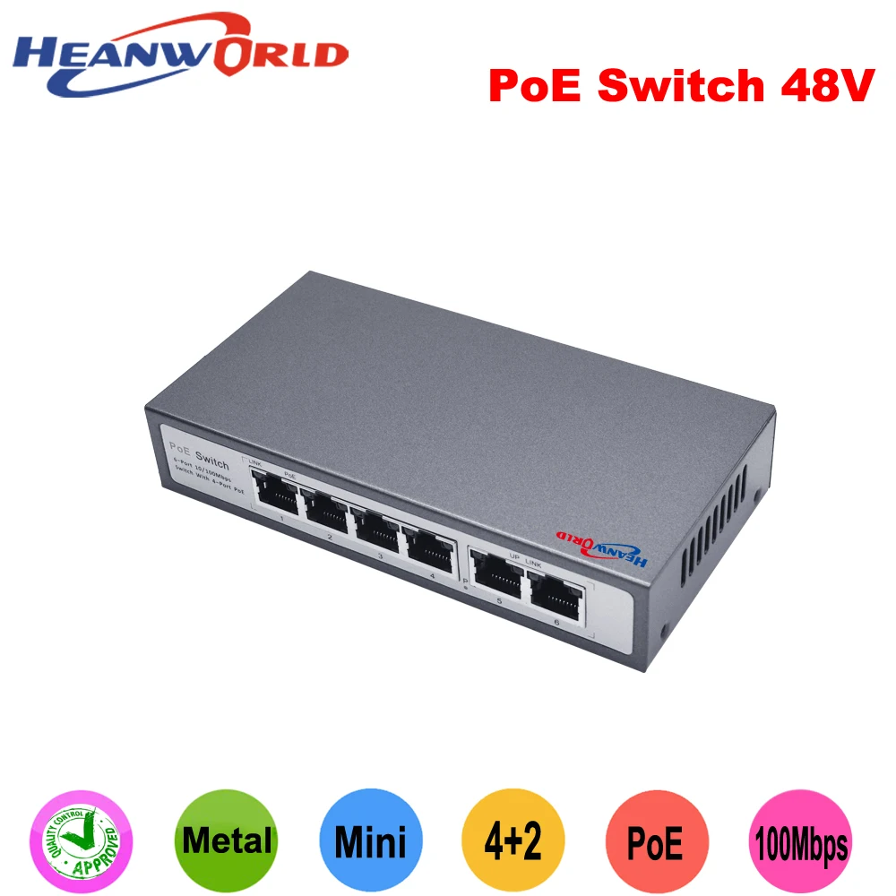 

Heanworld 4CH POE switch 6 Port Fast Ethernet Switch for Dahua IP cameras power POE interchanger