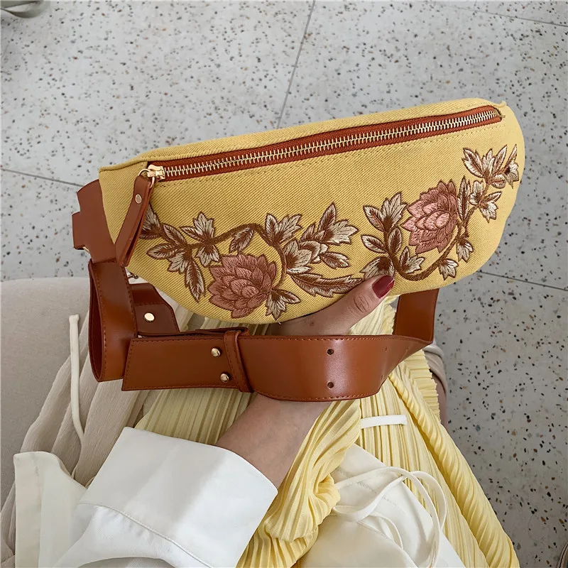 Flower Embroidery Bag Luxury Brand Designer Women Chest Shoulder Crossbody Bags Ladies Canvas Belt Zipper Sac Floral Waiste | Багаж и