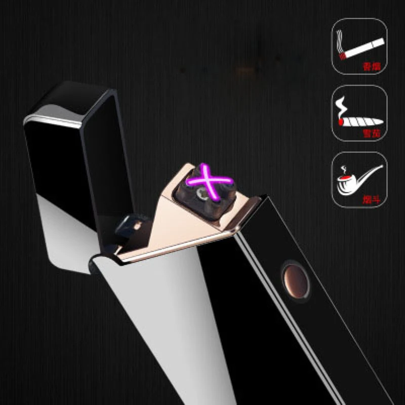 

Fashion Metal Scrub Cigarette Lighter USB Metal Rechargeable Windproof Flame Electric Lighters Smoking Accessories Men Gifts