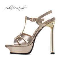 Arden Furtado/Летняя модная женская обувь на шпильке; пикантные Элегантные Позолоченные каблуки; обувь для вечеринок; непромокаемые сандалии на платформе 33-40