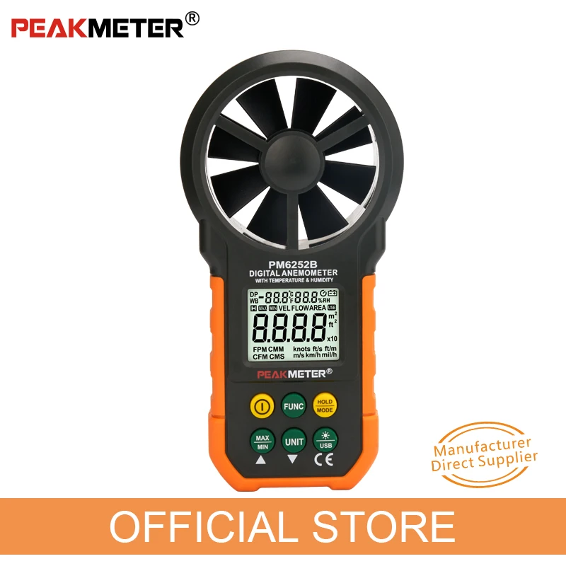 Digitální měřič vlhkosti vzduchu Anemometer PEAKMETER PM6252B s - Měřicí přístroje - Fotografie 1