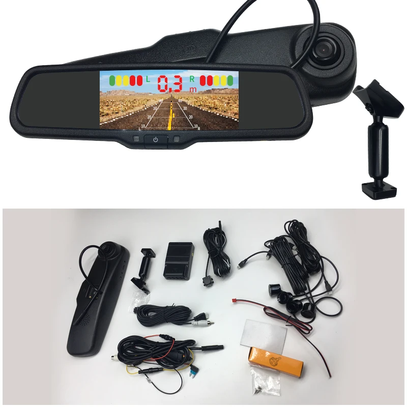 4.3 HD LCD rear view mirror DVR parking visible anti-collision parking system w special bracket for Toyota Mini Camera+4 radar