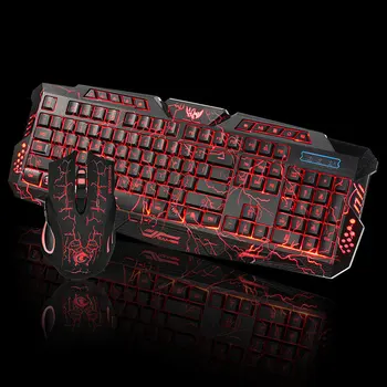 

3-colors backlit wired gaming keyboard set Colorful glowing gaming mouse and keyboard