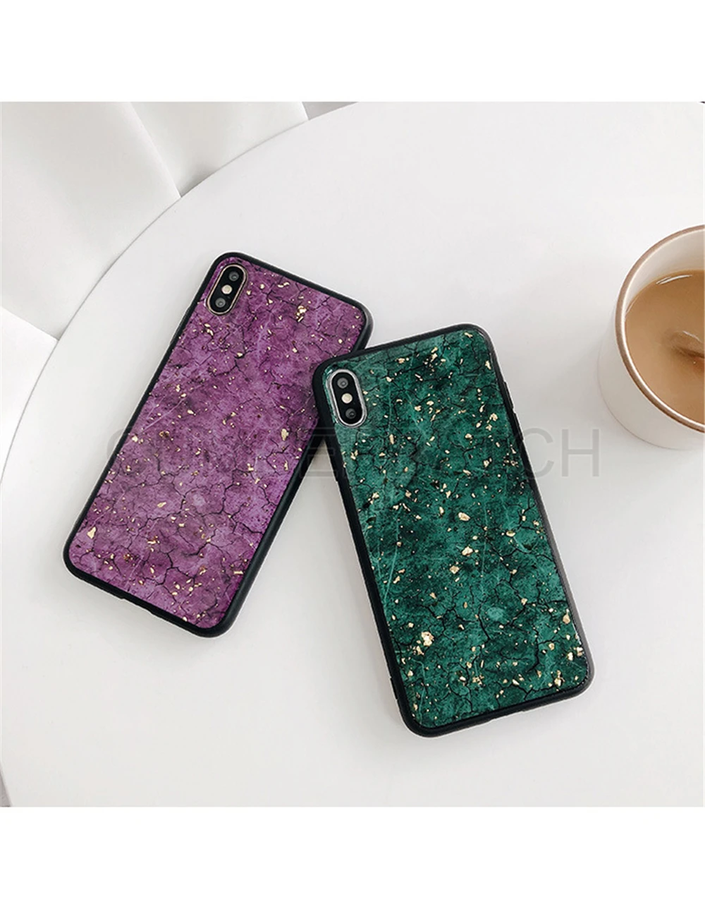Luxury Green Diamond Crack Marble Phone Case For iphone 7 8 6 6s Plus Bee With Wing Funda cover for iphone XS MAX XR X back   (8)