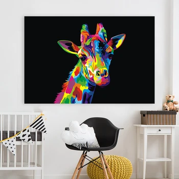 

Embelish The Colorful Giraffe Animals Modern Home Decor Canvas Oil Painting HD Wall Posters Living Room Modular Artworks Framed