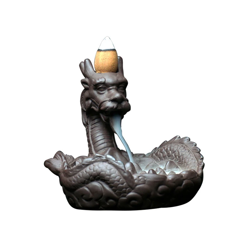 

Free shipping Yixing Backflow Incense Burner Cone Censer Ceramic Dragon Tea House Mini Desk Home Decor Running Water Holders