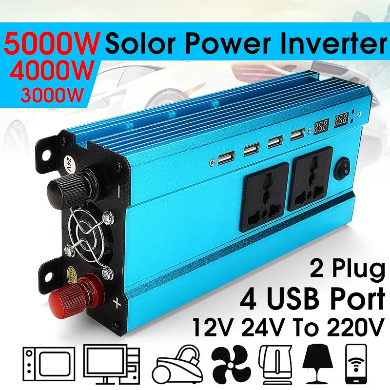 

Voltage Transformer Sine Wave Converter Solar Power Inverter PEAK 3000W/4000W LED 4USB 12V/24V DC to 110v/220V AC 50Hz Overload