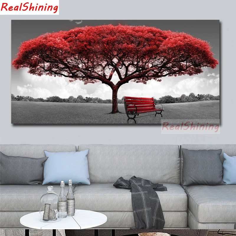 

Large size 5D Diy Diamond Painting Cross Stitch full Square Diamond Embroidery Red tree picture for room Decor H1819