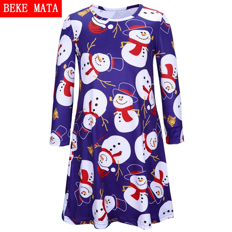 

Kids Christmas Dress For Children Winter 2016 Cartoon Snowman Baby Girl Dress Long Sleeve Princess Dress Girls Costume For Party