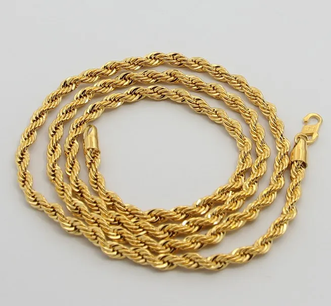 24K Gold Necklace TTDN2 4MM Twisted Singapore Chain 24K Gold Plated 