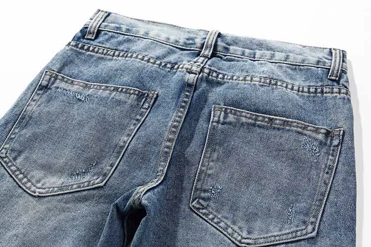 Mcikkny Retro Men's Ripped Distressed Denim Trousers Slim Fit Straight Jeans Pants Washed Brand Designer Bike Joggers Patchwork (9)