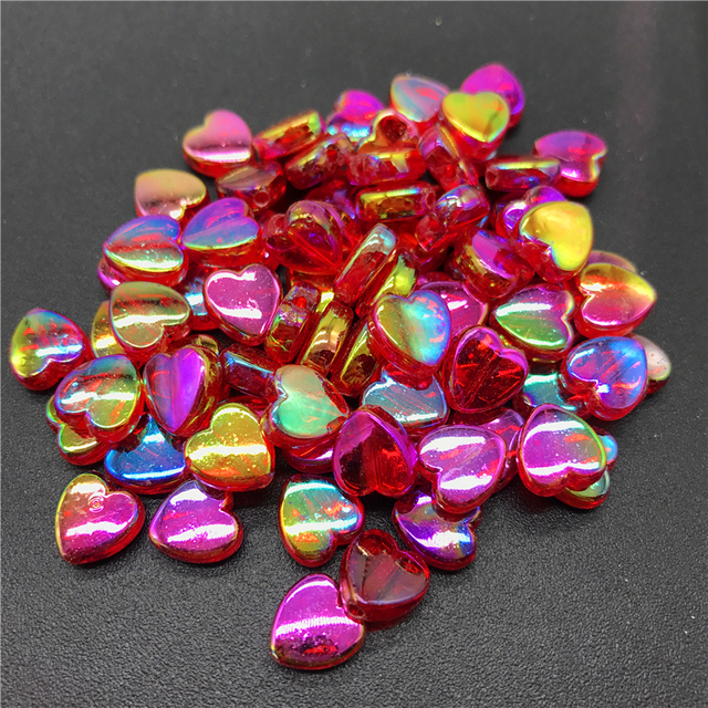 8mm Acrylic Spacer Beads Heart-shaped Charm Transparent Rainbow Color Beads For Jewelry Making DIY Jewelry Accessories