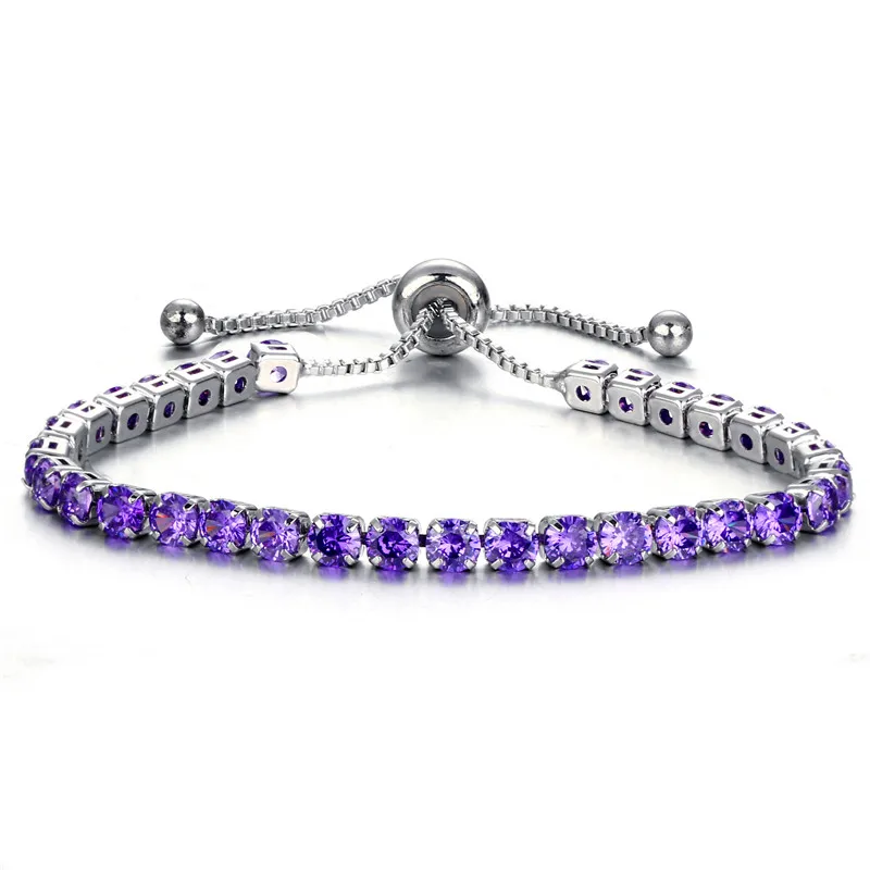 10 цветов, новая мода, Женский хрустальный круглый браслет с цирконием, 925 серебро, розовое золото, свадебный браслет, очаровательные браслеты для женщин - Окраска металла: Purple