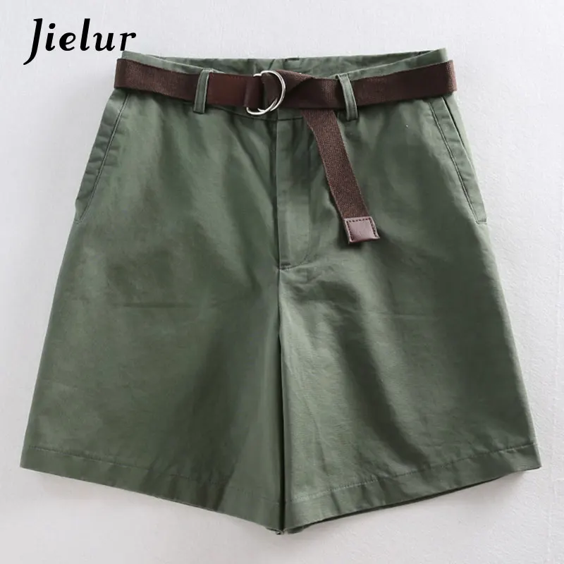Cheap Jielur All match 4 Solid Color Sashes Casual Women Shorts A line High Waist Slim Summer Shorts Feminino Chic S XXL Ladies Bottom