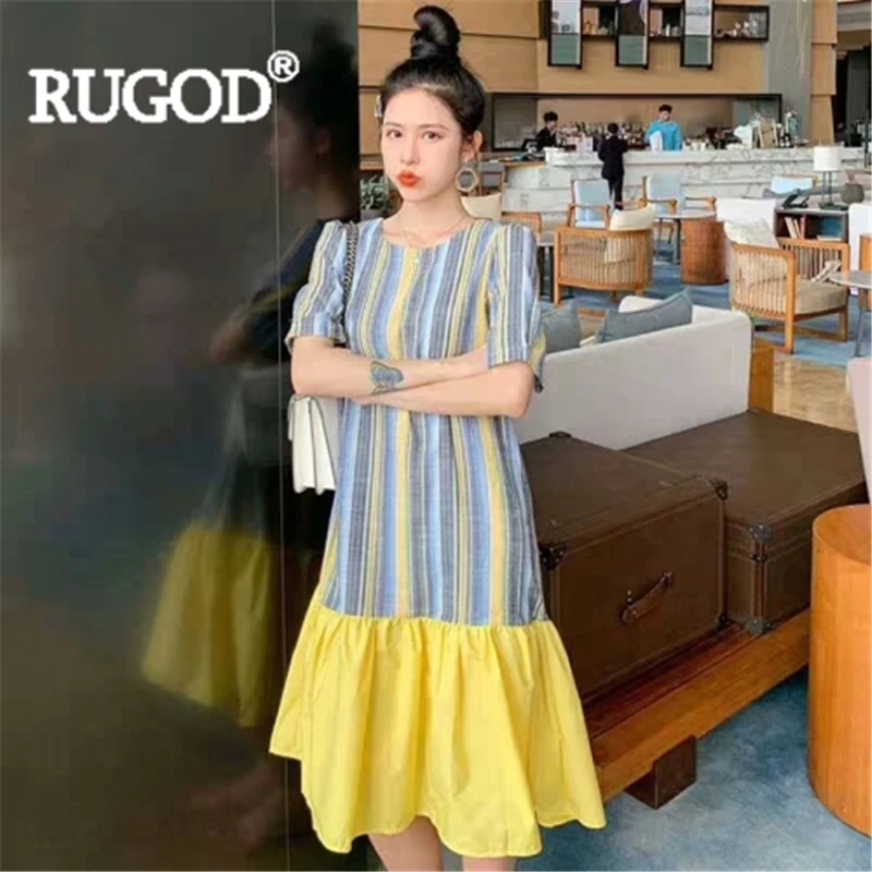 Платье RUGOD женское, длинное, с О-образным вырезом, в полоску Платье RUGOD женское, длинное, с О-образным вырезом, в полоску
