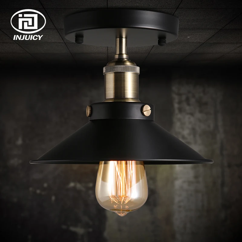 Vintage Edison Industrial Ceiling Light Fixture Antique Brass 22CM Black Metal Ceiling Light For Cafe Bar Restaurant Balcony