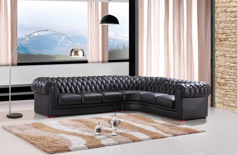 Честерфилд диван с подлинным современный кожаный диван набор мебели для гостиной
