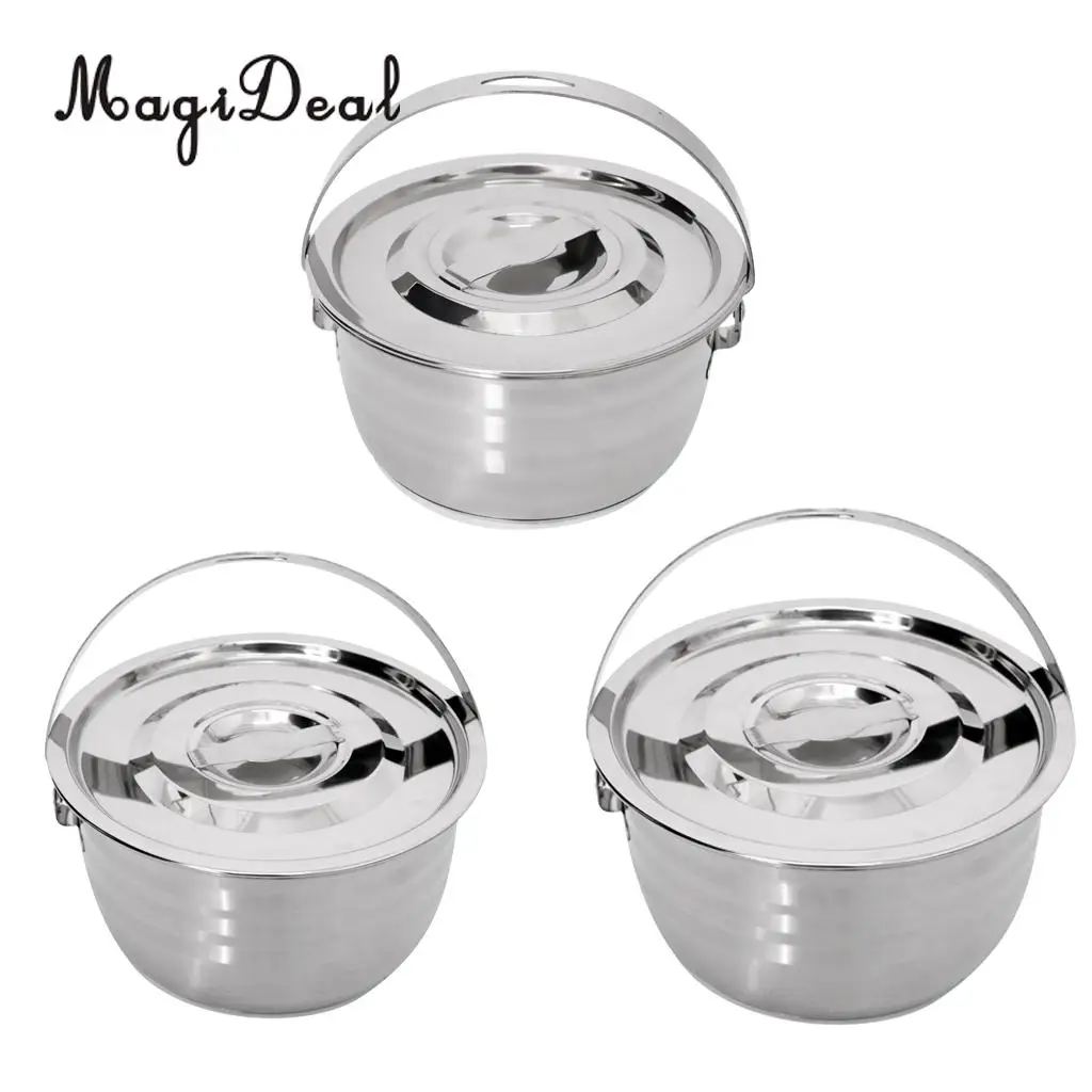 MagiDeal Stainless Steel Outdoor Cookware Pot Camping Picnic Cooking Camp Fire Pan Hanging Pot Pan S M L 