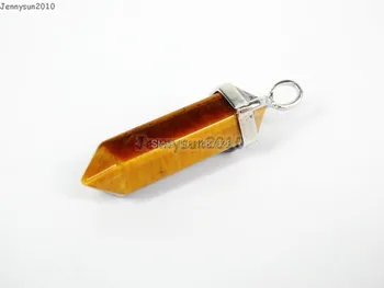 

Natural Tiger's Eye Gems Stones Hexagonal Pointed Healing Reiki Chakra Pendant Beads Necklace Earrings Jewelry Making 10Pcs/Pack